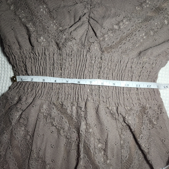 Rabbit Rabbit Rabbit Taupe Lace-Overlay V-Neck Mini Dress - Picture 9 of 12